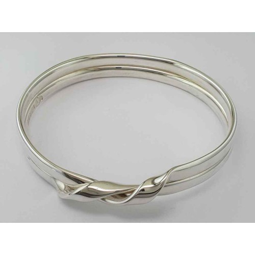 Double Silver Bangle With Twist